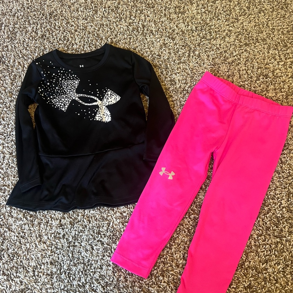 Under Armour Black Sparkle Logo Top with Bright Pink Leggings